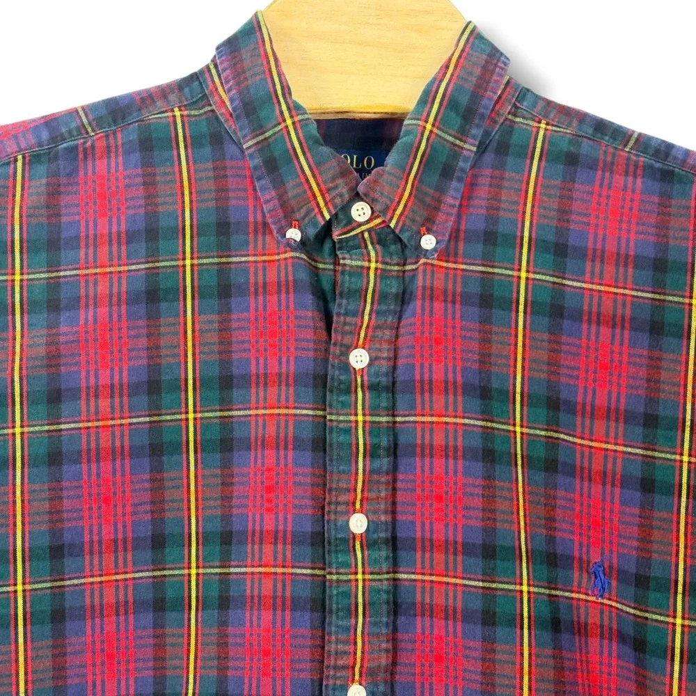 Polo Ralph Lauren Button Down Shirt Mens 2XLT‎ Red Plaid Long Sleeve Pony Logo